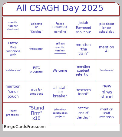 All CSAGH Day 2025 Bingo Card