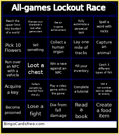 All-games Lockout Race Bingo Card