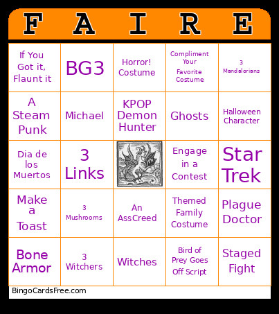 All Hallow's Eve: Ren Faire Bingo Card