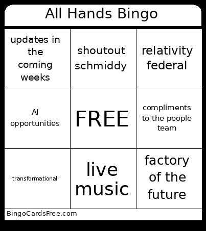 All Hands Bingo Card