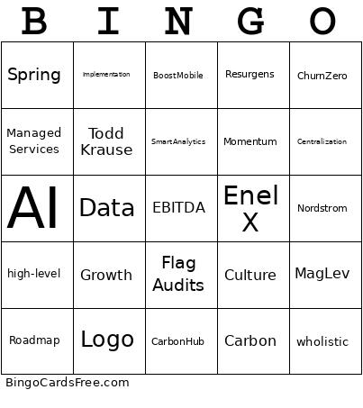 All Hands Bingo Card