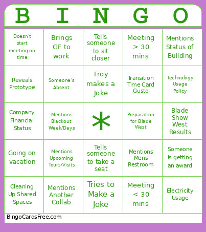All Hands Meeting Bingo Card