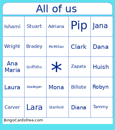 All Of Us Bingo Card