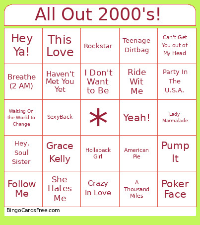 All Out 2000's! Bingo Card