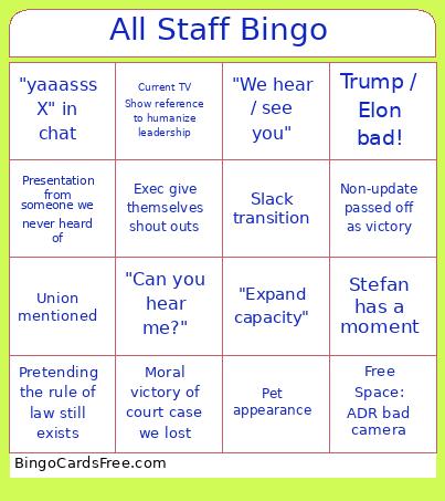 All Staff Bingo Cards Free Pdf Printable Game, Title: All Staff Bingo