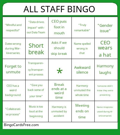 All Staff Bingo