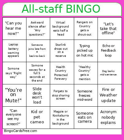 All-staff Bingo Card