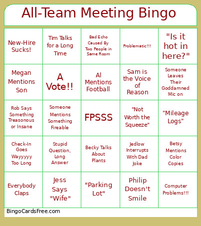 All-Team Meeting Bingo Card
