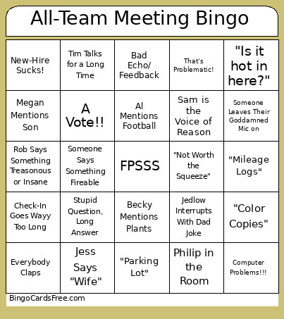 All-Team Meeting Bingo Card