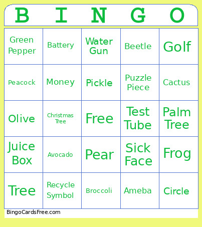 All Things Green Bingo Card