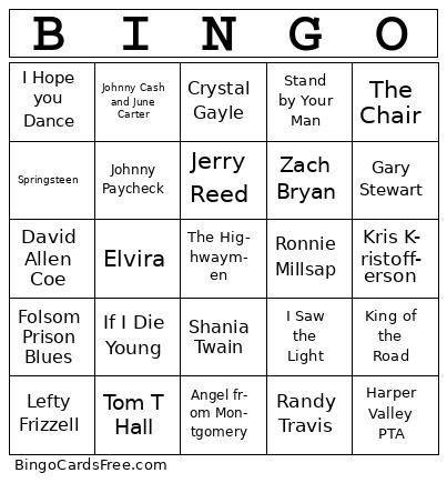 All-Time Country Classics Bingo Cards Free Pdf Printable Game, Title: BINGO