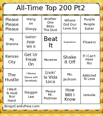 All-Time Top 200 Pt2 Bingo Card