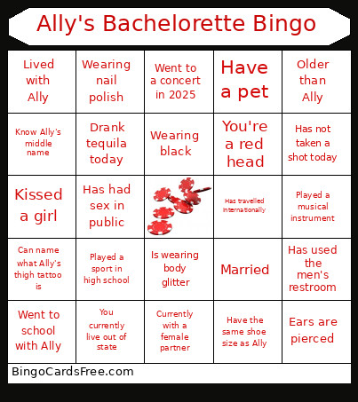Ally's Bachelorette Bingo Card