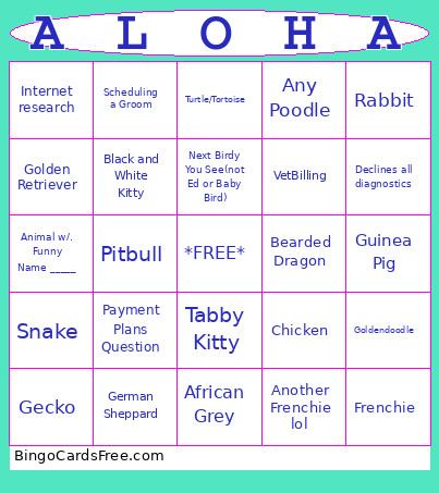 Aloha Bingo Card
