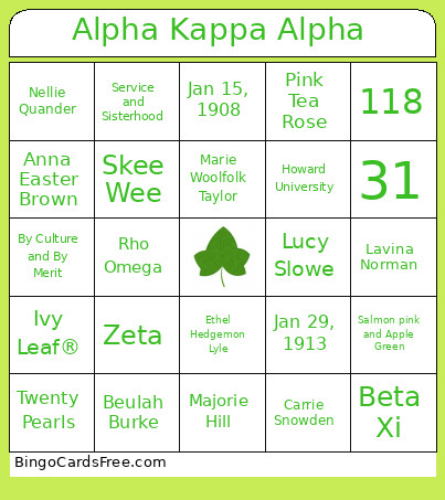 Alpha Kappa Alpha Bingo Card