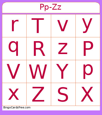 Alphabet Bingo Card