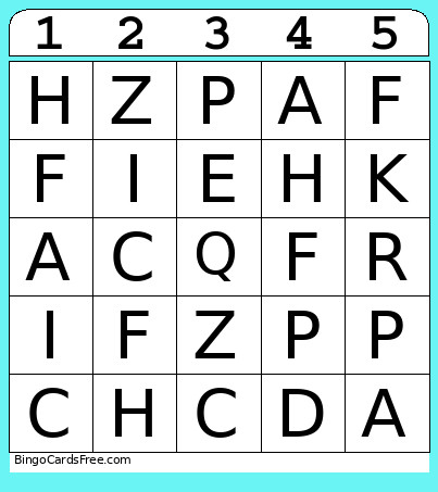 Alphabet Bingo Card