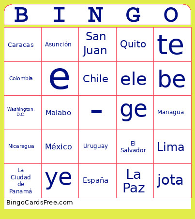 Alphabet And Countries Bingo Card