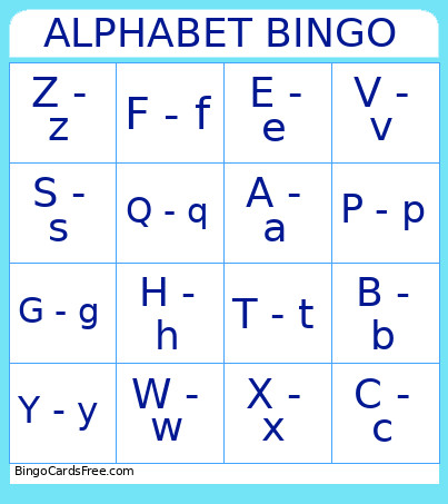 ALPHABET Bingo Card 2