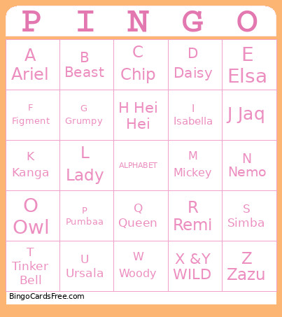 Alphabet Pingo Bingo Card