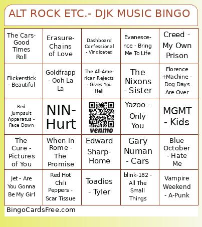 ALT ROCK ETC.- DJK MUSIC BINGO