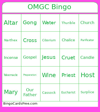 Altar Servers Bingo Card