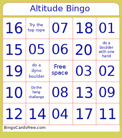 Altitude Bingo Card