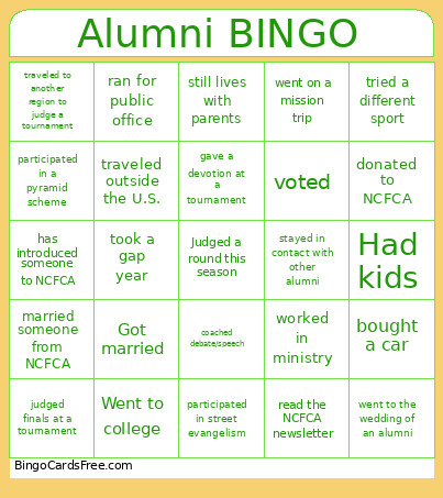 Alumni Bingo Card