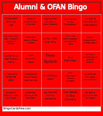 Alumni & OFAN Bingo Card