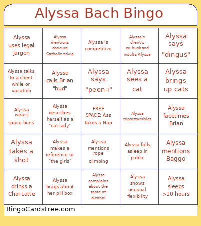 Alyssa Bach Bingo Card