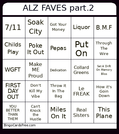 ALZ FAVES Part.2 Bingo Card