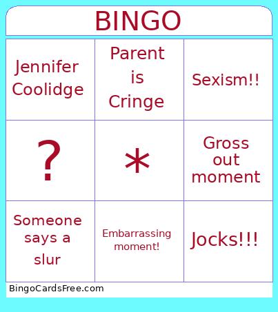 AM PIE Bingo Cards Free Pdf Printable Game, Title: BINGO