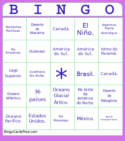 Américas Bingo Card