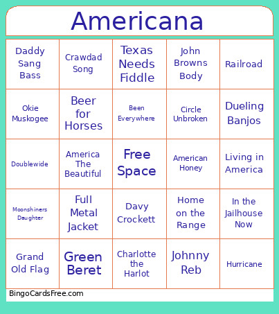 Amaericanard Bingo Card