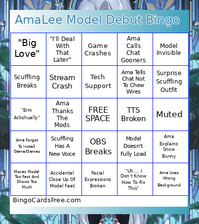 AmaLee Model Debut Bingo Card
