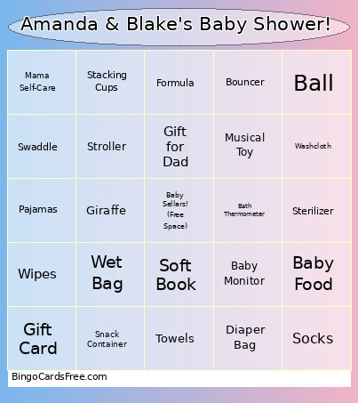 Amanda & Blake's Baby Shower! Bingo Card