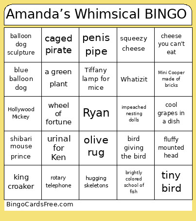 Amanda’s Whimsical Bingo Card
