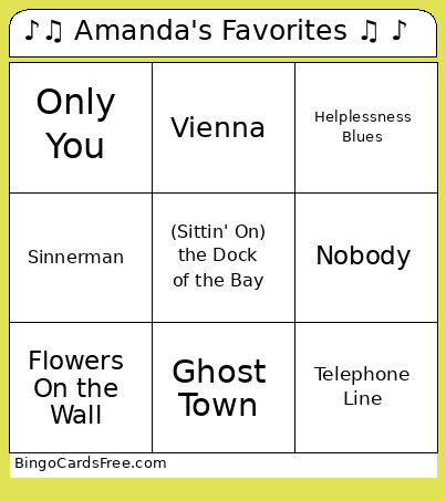 ♪♫ Amanda's Favorites ♫ ♪ Bingo Card