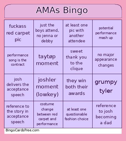 AMAs Bingo Card