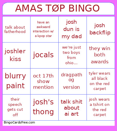 AMAS TØP Bingo Card