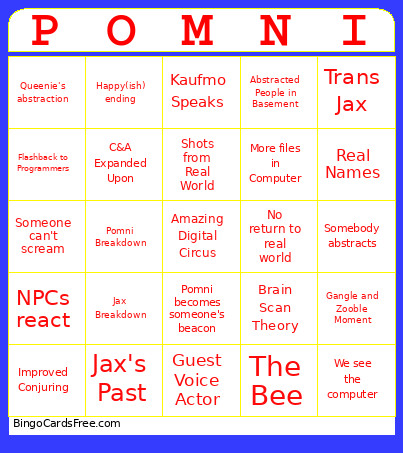 Amazing Digital Circus Final Episode Predictions Bingo Card