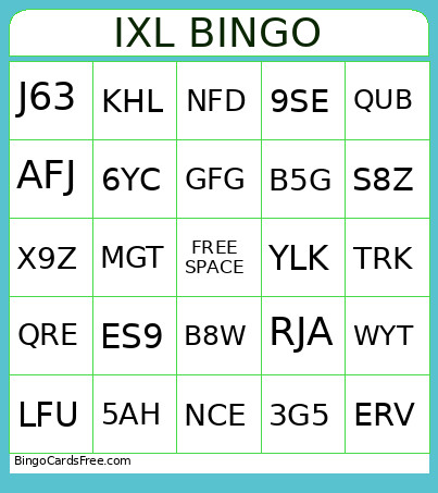 Amazing IXL Bingo Card