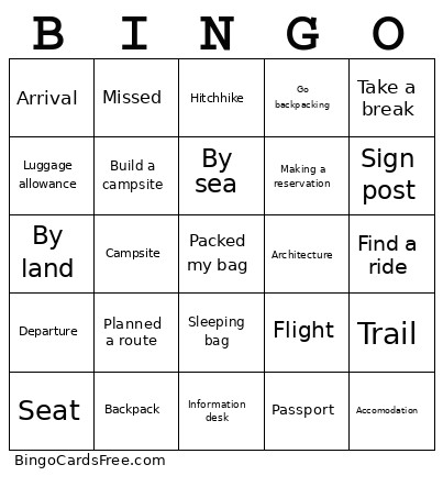 Amazing Journey Bingo Card
