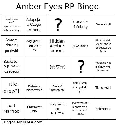 Private card Bingo Free Pdf Printable Game, Title: Amber Eyes RP Bingo