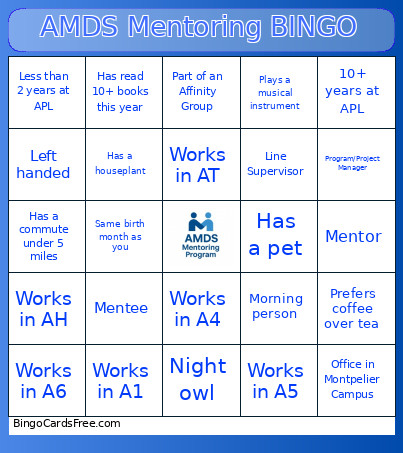 AMDS Mentoring Bingo Card
