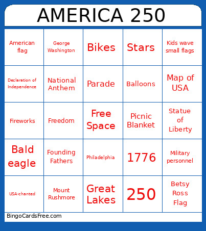 AMERICA 250 Bingo Card