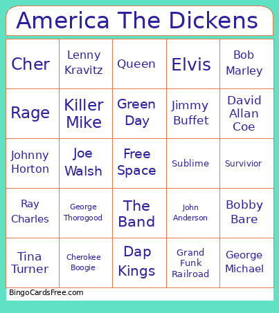America The Dickens Bingo Card