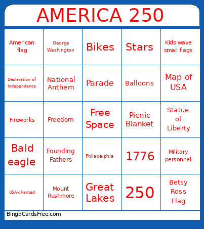 American 250 Bingo Card