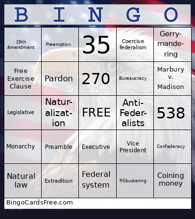 American Gov Review Bingo