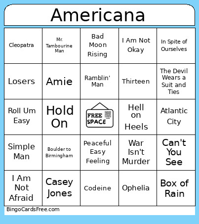 Americana Bingo Card 2